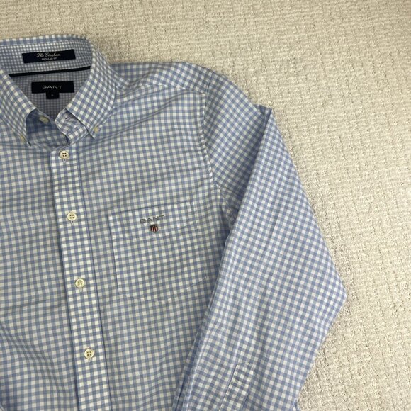Gant Shirt Mens Small Cotton The Poplin Gingham Regular Fit Blue Check - Picture 4 of 16
